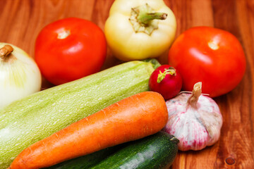 Fresh vegetable on wooden table