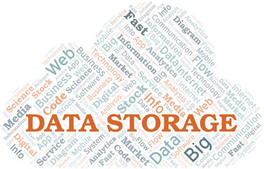 Data Storage vector word cloud, made with text only.