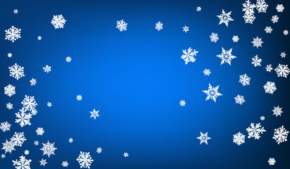 Gray Snowflake Panoramic Vector Blue Background. 