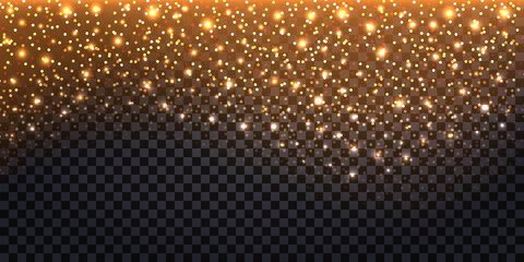 Luminous glitter background with light glow effect. Glowing stardust particles and sparkles.  Christmas backdrop with glowing sparks. Abstract vector illustration.