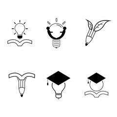 Online education icon set, Books, lamp idea, pencil, and graduation. Vector line art education illustration isolated on white background