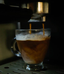 coffe with milk in a vintage coffe machine 