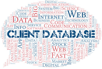 Client Database vector word cloud, made with text only.