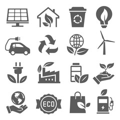 Eco-friendly, save Earth, recycling bold black silhouette icons set isolated on white.