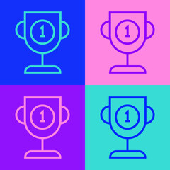 Pop art line Award cup icon isolated on color background. Winner trophy symbol. Championship or competition trophy. Sports achievement sign. Vector Illustration.