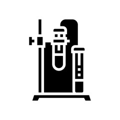 stand and clamp with tube glyph icon vector. stand and clamp with tube sign. isolated contour symbol black illustration
