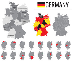 Detailed vector map of federal states of Germany with flag