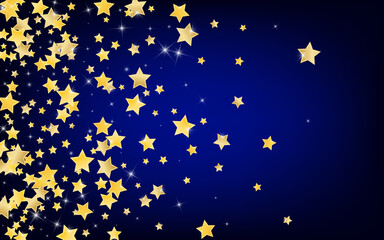 Golden Shimmer Stars Vector Blue Background. 
