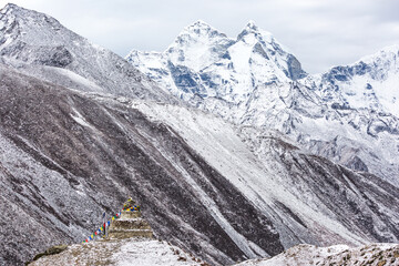 Buddhist stupa in Deboche village, Nepal, Himalayan mountains
