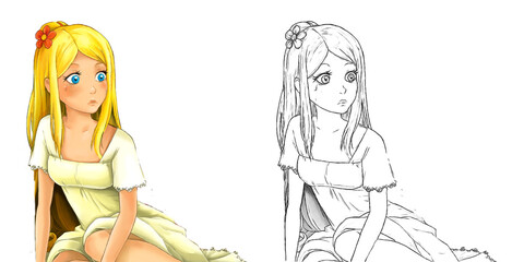 cartoon sketch scene beautiful princess illustration © honeyflavour
