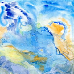 Fototapeta premium Abstract watercolor background. blue color hand painted background.