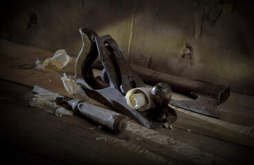 Joiner's tool. Old Raubank. Wood shavings