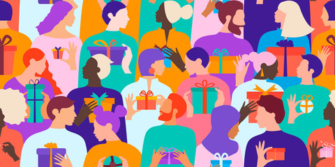 Happy celebration after quarantine. People with gifts. 