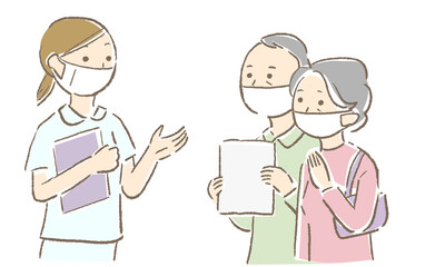 Old man talking to a nurse