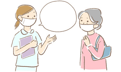 Old man talking to a nurse