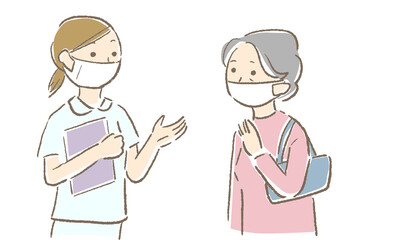 Old man talking to a nurse