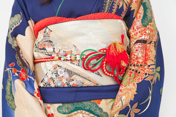 Naklejka premium 振袖姿の女性の帯