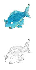 Cartoon animal fish and sketch illustration
