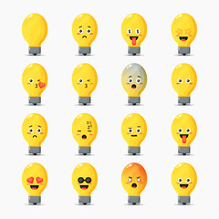 Set of cute light bulbs with expressions