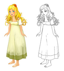 cartoon sketch scene beautiful princess illustration