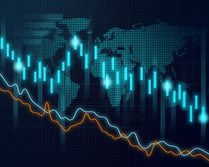 Graph chart table down with continents in the background
