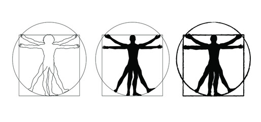 Vitruvian Man by Leonardo Da Vinci Concept of scientific propotion, drawing vitruvian Man about human anatomy (executed circa in 1490) by ancient manuscript of Roman master Marcus Vitruvius Pollio.