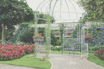 metal gazebo pergola for resting in garden park