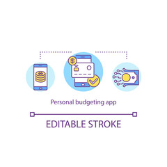 Personal budgeting app concept icon. Accounting saving money. Online mobile banking idea thin line illustration. Vector isolated outline RGB color drawing. Editable stroke