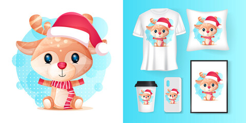 cute deer with santa custom and merchandising