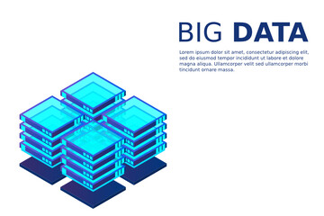 Isometric Digital Technology Web Banner. BIG DATA Machine Learning Algorithms. Analysis and Information. Big Data Access Storage Distribution Information Management and Analysis.