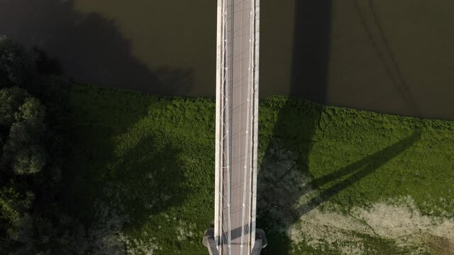 Aerial view of Martinska Ves bridge crossing Sava river at countryside Croatia.