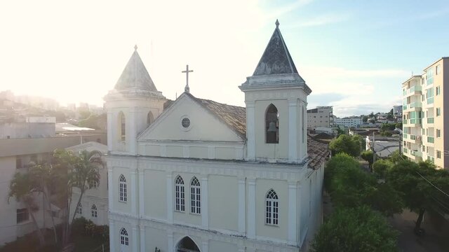 Cachoeiro de Itapemirim/ Espirito Santo/ Brazil, Igreja Matriz Nossa Senhora dos Passos, known as Matriz Matriz, Aerial view of the city with sunset