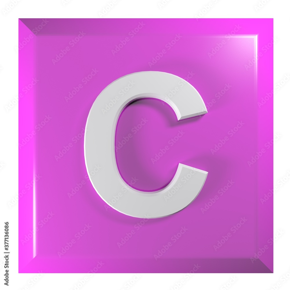 Fototapete pink square push button with the alphabetic letter c - 3d rendering illustration