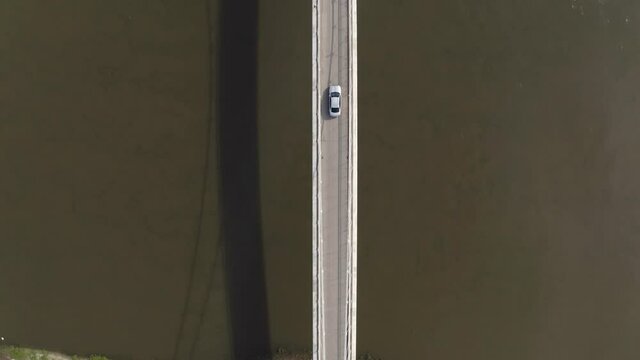 Aerial view of Martinska Ves bridge crossing Sava river at countryside Croatia.