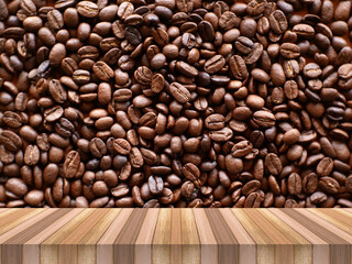 wood table and coffee seed for product display