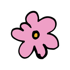 Hand drawn doodle flower head illustration. Simple floral element isolated on white background