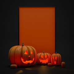 Poster mockup for Halloween next to some pumpkins