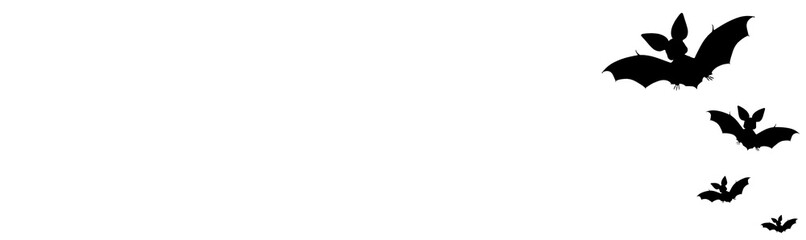 Black silhouettes of bats. Cave black bats group on white Halloween background. Silhouettes of flying bats traditional Halloween symbols on white.