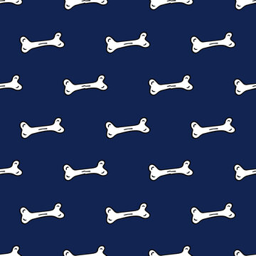 dog bone on blue background seamless pattern, Halloween repeat wallpaper tile background.