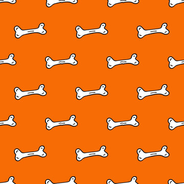dog bone on orange background seamless pattern, Halloween repeat wallpaper tile background.