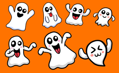 Adorable Stylized Happy Ghost Set Background