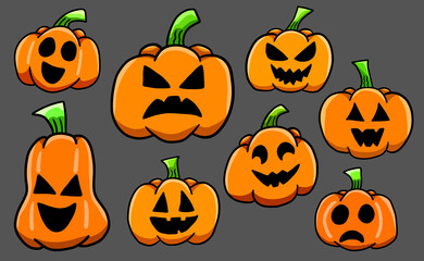 Adorable Stylized Happy Halloween Pumpkin Set Background