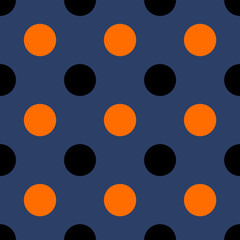 Autumn seamless polka patterns. Endless texture for wallpaper, background, wrapping. halloween and thanksgiving ornament. Orange, blue, black colors
