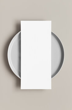 Menu Card Mockup On A Plate, 4x9 Ratio.