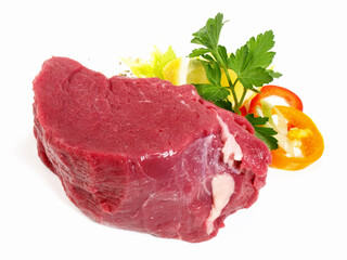 Raw Buffalo Fillet Steak on white Background - Isolated