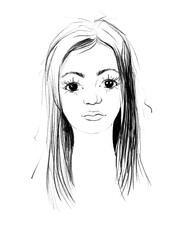 Sketch of a female with long hair. Graphics on a white background.