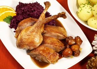 Roasted Christmas Goose with Christmas Decoration