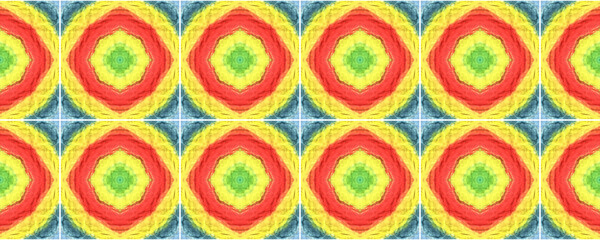 Lombok Textile. Abstract Batik Print. Repeat Tie Dye Ornament. Ikat African Design. Yellow, Red, Green Seamless Texture. Ethnic Lombok Textile Pattern.