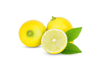 Yellow lime and leaf on white background
