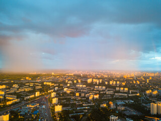 Fototapeta na wymiar Aerial drone view. Rain over Kiev city.